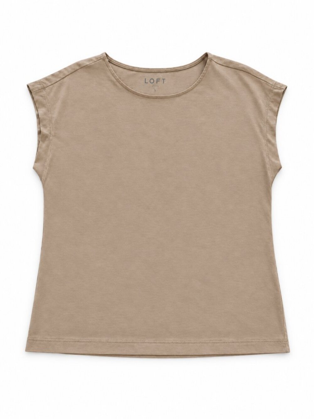 LOFT Modern Wedge Tee Size Small Taupe Beige Cotton Modal Cap Sleeve